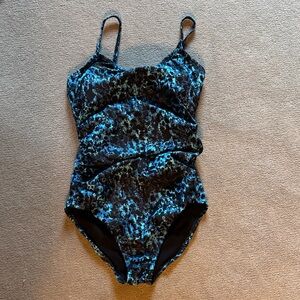 Speedo Women's Blue and Black One Piece Swimsuit